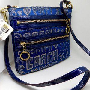 Small New Blue Denim Coach Crossbody with Original Tags and Product Information